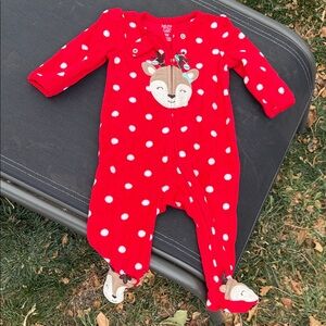 Carter's Red Polka Dot Reindeer Footie
